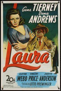 4a453 LAURA Belgian/French R90s art of Dana Andrews & sexy Gene Tierney, Otto Preminger!
