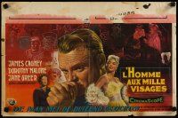 4a462 MAN OF A THOUSAND FACES Belgian '57 cool art of James Cagney as Lon Chaney & in disguise!
