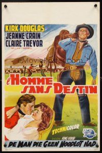 4a464 MAN WITHOUT A STAR Belgian '55 art of cowboy Kirk Douglas carrying saddle, Jeanne Crain!
