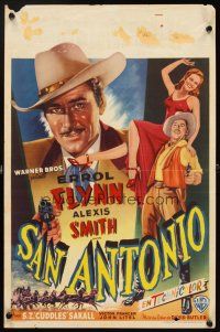 4a498 SAN ANTONIO Belgian '50 different artwork of sexy Alexis Smith & Errol Flynn in Texas!