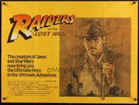 4a360 RAIDERS OF THE LOST ARK British quad '81 art of adventurer Harrison Ford by Richard Amsel!