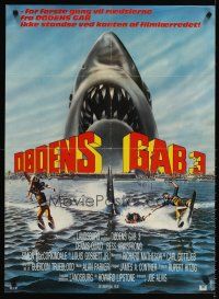 4a578 JAWS 3-D Danish '83 great Gary Meyer shark artwork, the third dimension is terror!