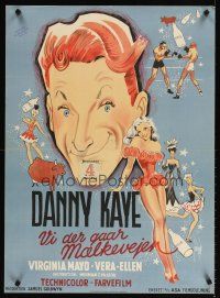 4a580 KID FROM BROOKLYN Danish '48 Lundvald art of Danny Kaye, sexy Virginia Mayo, Vera-Ellen!