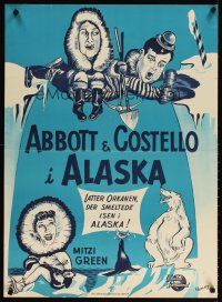 4a584 LOST IN ALASKA Danish '52 artwork of Bud Abbott & Lou Costello falling through ice!