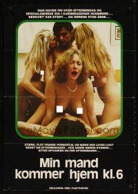 4a594 MIN MAND KOMMER HJEM KL.6 Danish '80s completely over-the-top group sex image!