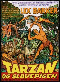 4a635 TARZAN & THE SLAVE GIRL Danish R70s art of Lex Barker fighting off lions w/man's body!