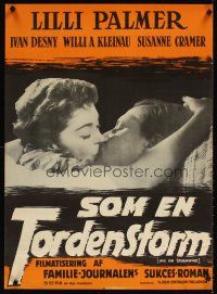 4a637 TEMPESTUOUS LOVE Danish '57 close up image of Lilli Palmer & Ivan Desny kissing!