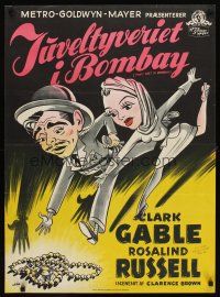 4a640 THEY MET IN BOMBAY Danish '51 cool Gaston art of Clark Gable & Rosalind Russell!