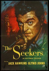 4a309 LAND OF FURY English double crown '54 The Seekers, cool art of Jack Hawkins pointing gun!