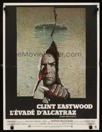 4a231 ESCAPE FROM ALCATRAZ French 15x21 '79 cool artwork of Clint Eastwood busting out by Lettick!