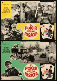 4a282 IL POKER DELLA RISATA 6 Italian photobustas '67 Chaplin & Keaton, cool poker hand art!
