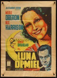 4a035 OVER THE MOON Mexican poster '46 Merle Oberon, Rex Harrison, Vargas Ocampo art!