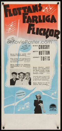 4a178 HERE COME THE WAVES Swedish stolpe '45 art of Navy sailor Bing Crosby & Betty Hutton singing!