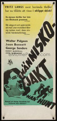 4a181 MAN HUNT Swedish stolpe '45 Walter Pidgeon, Joan Bennett, George Sanders, Fritz Lang