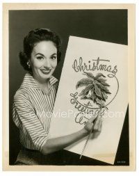 4b090 ANN BLYTH 8x10 still '57 great smiling close up painting a Christmas greeting card!