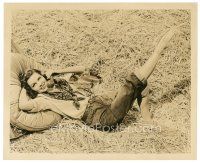 4b242 DUSTY ANDERSON 8x10 still '40s full-length sexy close up laying in hay & talking on phone!