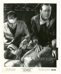 4b250 EL DORADO 8x10 still '66 c/u of John Wayne & James Caan helping wounded Robert Mitchum!