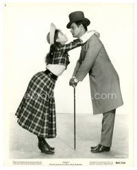 4b327 GIGI 8x10 still R66 full-length Leslie Caron with her arms around Louis Jourdan in top hat!