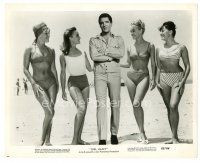 4b330 GIRL HAPPY 8x10 still '65 c/u of Elvis Presley between four sexy babes in bikinis on beach!