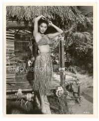 4b527 LITTLE HUT 8x10 still '57 full-length sexy tropical Ava Gardner standing by grass hut!