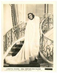 4b539 LORETTA YOUNG 8x10 still '36 full-length on stairs wearing incredible fur-trimmed cloak!