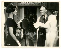 4b546 LOVE IN THE AFTERNOON 8x10 still '57 c/u of Audrey Hepburn & Maurice Chevalier holding fur!