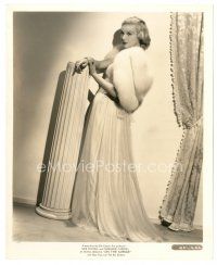 4b561 MADELEINE CARROLL 8x10 still '37 great full-length portrait in sexy gown & fur boa!
