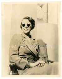 4b599 MARY ASTOR 8x10 still '40s great seated smiling portrait modeling Solarex sunglasses!