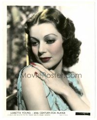 4b030 LORETTA YOUNG color 8x10 still '36 beautiful close portrait with her hand on her shoulder!