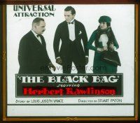 4e040 BLACK BAG glass slide '22 Herbert Rawlinson in tuxedo with Virginia Valli & Bert Roach!