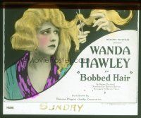 4e043 BOBBED HAIR glass slide '22 c/u of sad Wanda Hawley getting her long hair cut off!