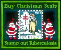 4e049 BUY CHRISTMAS SEALS STAMP OUT TUBERCULOSIS glass slide '22 great Santa Claus artwork!
