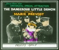 4e056 DANGEROUS LITTLE DEMON glass slide '22 Marie Prevost surrounded by five cops!