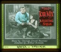 4e064 FIGHTING STREAK glass slide '22 great close up of cowboy Tom Mix & Patsy Ruth Miller!