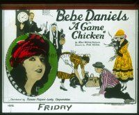 4e068 GAME CHICKEN glass slide '22 art of Bebe Daniels dressed as a man going to cockfight!