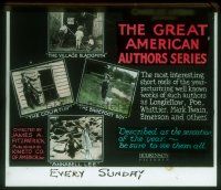 4e074 GREAT AMERICAN AUTHORS SERIES glass slide '20s Poe, Whittier, Mark Twain, Emerson & more!