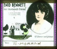 4e081 HER HUSBAND'S FRIEND glass slide '20 great close up & artwork of pretty Enid Bennett!