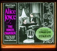 4e086 INNER CHAMBER glass slide '21 great image of man in tuxedo romancing Alice Joyce at piano!