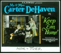 4e091 KEEP 'EM HOME glass slide '22 Mr. & Mrs. Carter DeHaven with fancy clothes with maid!