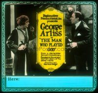 4e105 MAN WHO PLAYED GOD blue style glass slide '22 c/u of George Arliss & Ann Forest!