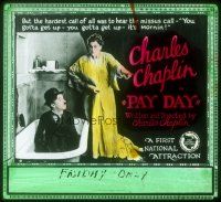 4e121 PAY DAY glass slide '22 different image of Charlie Chaplin in bathtub getting yelled at!