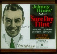 4e145 SURE FIRE FLINT glass slide '22 huge smiling close up of comedian Johnny Hines!