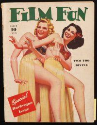 4e213 FILM FUN magazine March 1942 cover art with sexy girls in Hawaiian grass hula skirts!