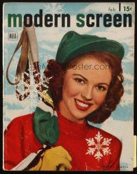 4e225 MODERN SCREEN magazine February 1948 adult Shirley Temple with ski poles by Nickolas Muray!