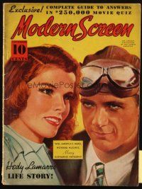4e224 MODERN SCREEN magazine Nov 1938 art of Katharine Hepburn & Howard Hughes by Earl Christy!