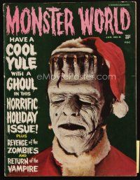 4e228 MONSTER WORLD #6 magazine Jan 1966 Herman Munster w/Santa hat, have a cool Yule with a ghoul!