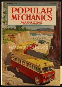 4e245 POPULAR MECHANICS magazine August 1947 cool artwork of bus train by K.P. Lauten!