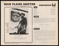 4e530 HIGH PLAINS DRIFTER pressbook '73 classic art of Clint Eastwood holding gun & whip!