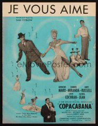 4e282 COPACABANA sheet music '47 great image of Groucho Marx & Carmen Miranda, Je Vous Aime!