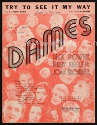 4e287 DAMES sheet music '34 Keeler, Powell, Blondell, Busby Berkeley, Try To See It My Way!